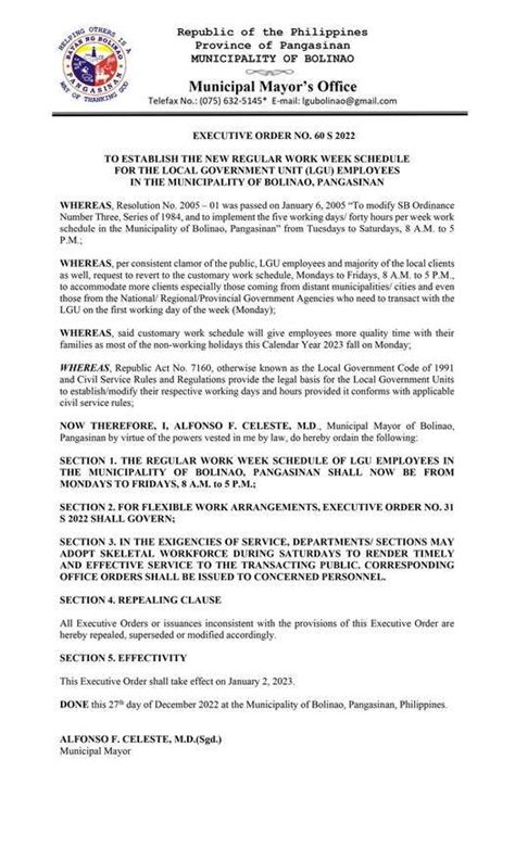 Executive Order No.60 .